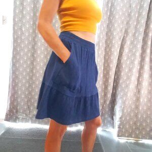 Lands' End Navy Blue Knee-Length Skirt with Pockets